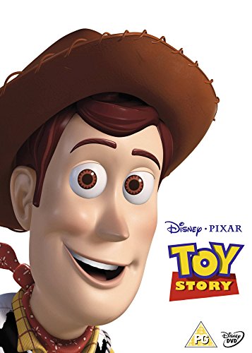 "Toy Story DVD cover featuring a cartoon cowboy with a wide smile and cowboy hat."