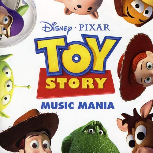 “Toy Story Music Mania” CD cover featuring Woody, Buzz, and other characters.