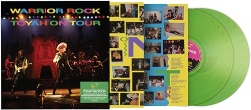 Toyah album cover and green vinyl record, band performing onstage.