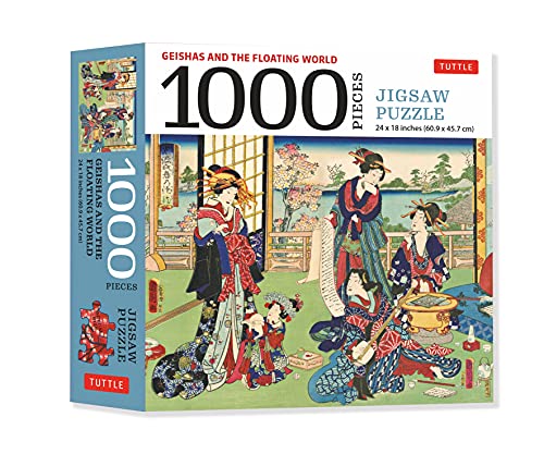 A 1000-piece jigsaw puzzle box featuring a traditional Japanese ukiyo-e print of geishas.