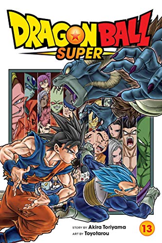 Dragon Ball Super volume 13 manga cover featuring Goku, Vegeta, and various other characters.