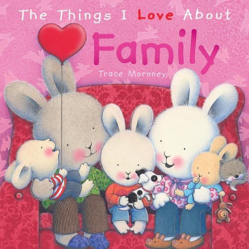 Book cover depicting a family of bunnies on a red couch.
