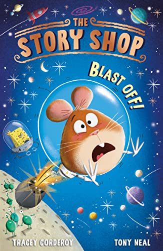 Book cover: surprised mouse astronaut in space with planets and rockets.