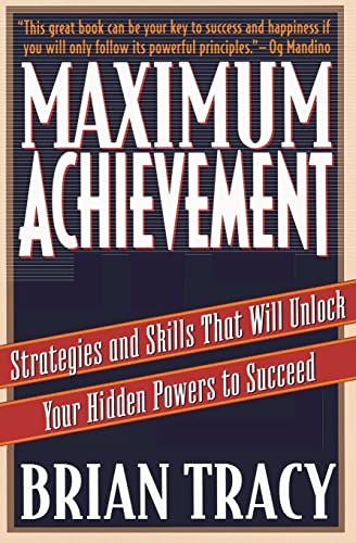 Book cover for Maximum Achievement by Brian Tracy with dark background and red banners.