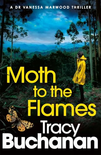 Book cover: woman in yellow coat stands in a dark forest landscape.