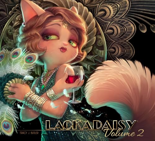 An anthropomorphic cat in 1920s attire holds a wine glass against an ornate background.