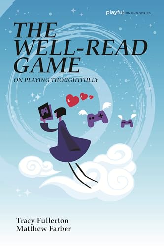 Book cover with illustrated figure reading on a cloud, game controllers floating.