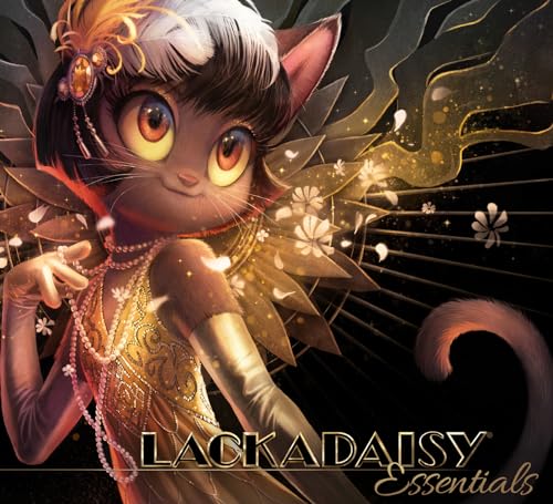Anthropomorphic cat in a flapper dress with floral and light effects.