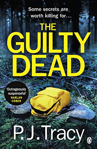 Book cover: "The Guilty Dead" with yellow backpack in a forest.