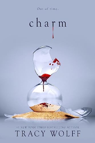 Book cover with a broken hourglass leaking blood onto sand against a blue background.