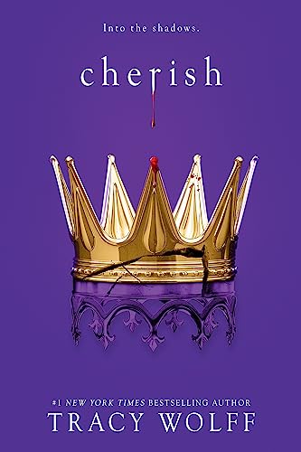 Book cover: purple background, golden crown with a red drip, title "cherish".