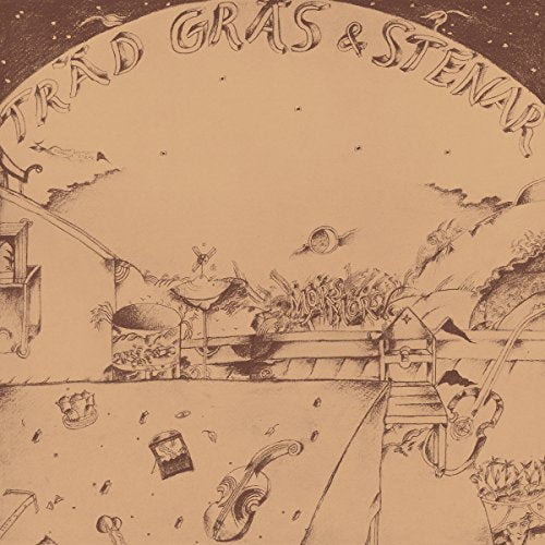 Vintage-style vinyl album cover with hand-drawn landscape and text.
