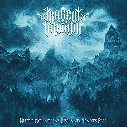 Blue-toned album art featuring jagged mountains, a forest, and stylized metal typography.