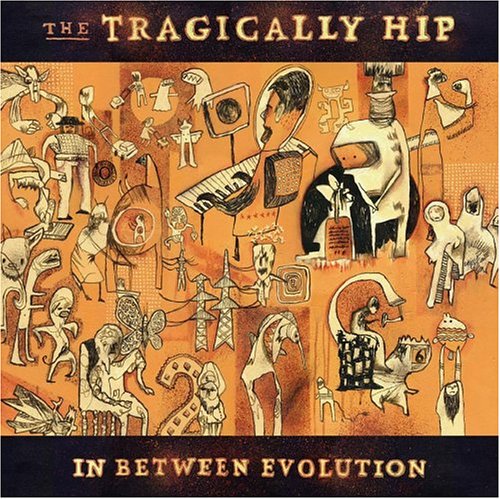 The Tragically Hip album cover, "In Between Evolution," with abstract drawings.