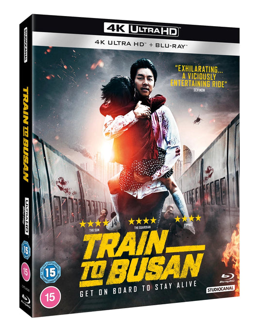“Train to Busan” UHD Blu-ray cover featuring a man fighting zombies.
