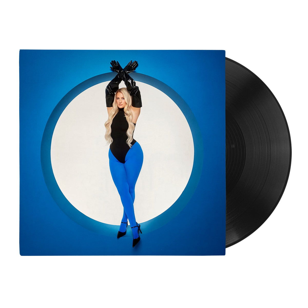 Meghan Trainor album cover and black vinyl record shown at angle.