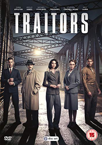 DVD cover for "Traitors" featuring five actors standing on a bridge.