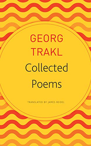 Book cover for Georg Trakl's Collected Poems with orange wavy lines and yellow circle.