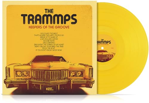 Yellow vinyl record of The Trammps’ “Keepers Of The Groove” with car artwork.