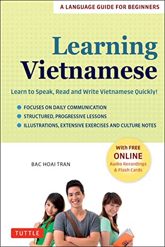 Book cover for "Learning Vietnamese" with young people smiling.