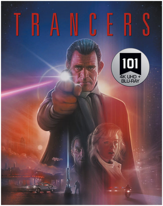 “Trancers” movie cover featuring a man pointing, with other figures below.