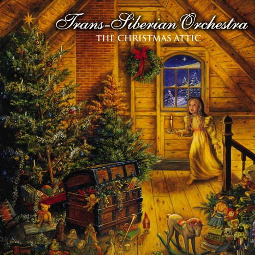 CD cover art: attic scene with girl, Christmas tree, and toys.