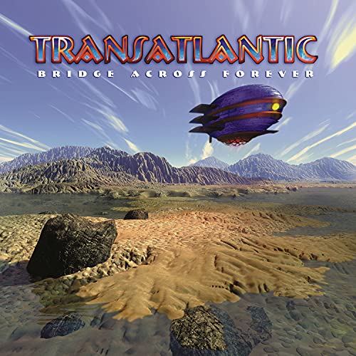 Album cover: "Transatlantic" with airship over desert landscape.