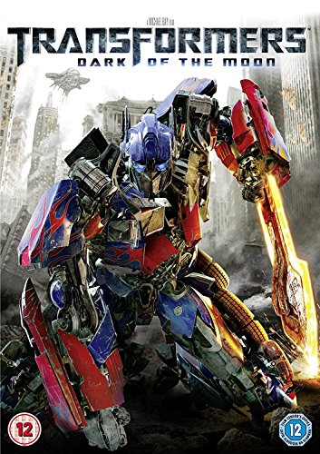"Transformers: Dark of the Moon DVD cover featuring Optimus Prime in a cityscape."