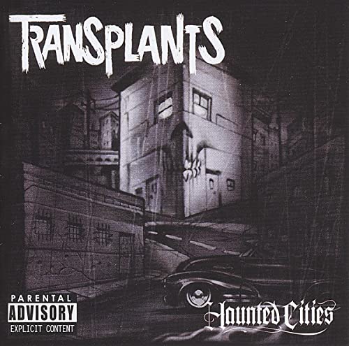 Transplants "Haunted Cities" CD cover: grayscale cityscape with a car.