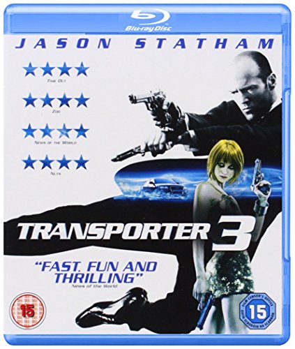 Transporter 3 Blu-ray cover featuring Jason Statham and a woman with guns.