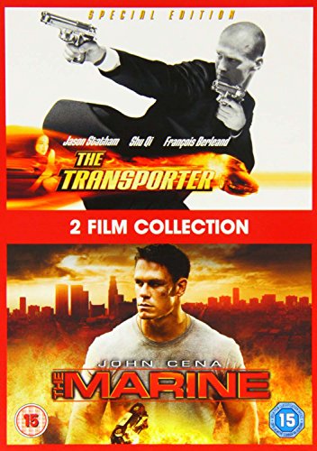DVD cover for "Transporter" and "The Marine" double pack, featuring action scenes and actors.