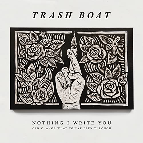 Vinyl album cover: hand with raised middle finger surrounded by flowers.