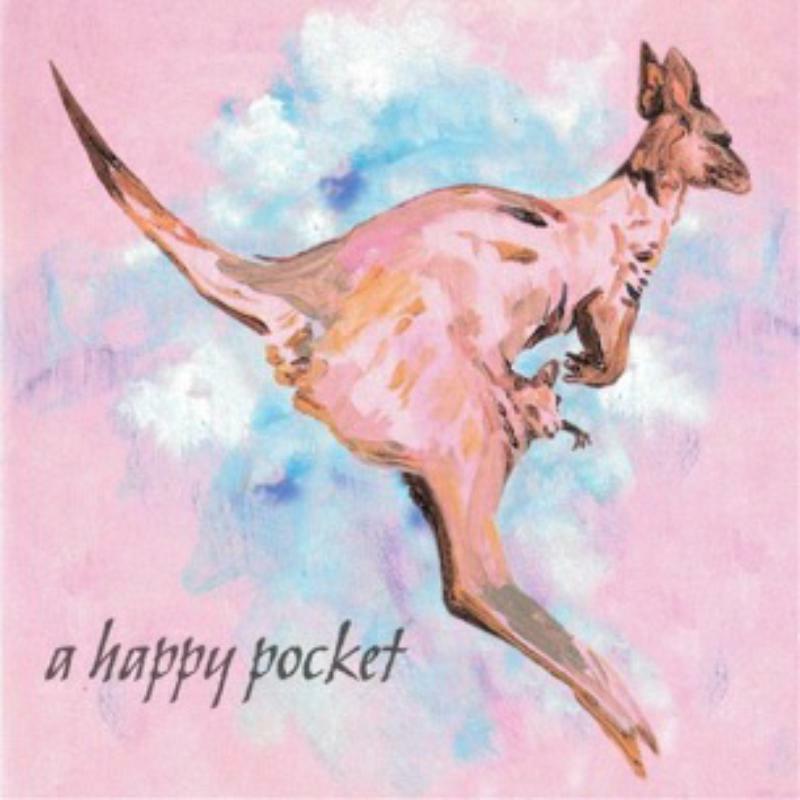 Pink kangaroo illustration on album cover with white text below.