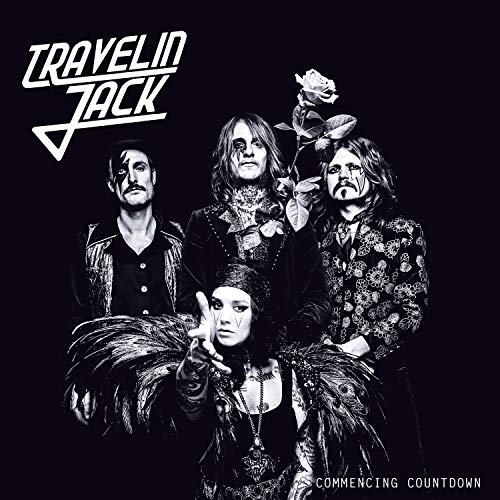 Black and white album cover featuring Travelin’ Jack band portrait with rose.