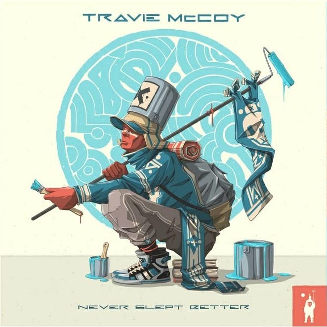 CD cover for Travie McCoy’s “Never Slept Better” featuring illustrated artwork.