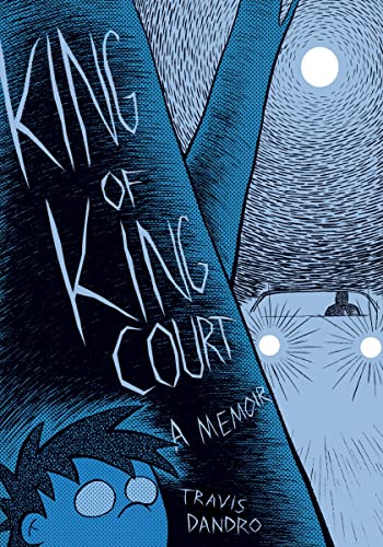 Book cover: "King of King Court" with blue illustration of trees and eyes.