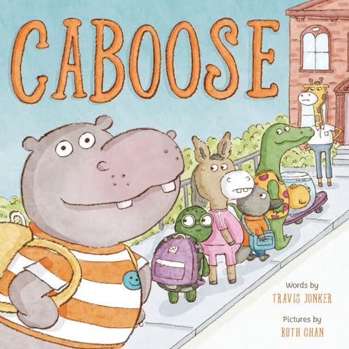 Children’s book cover with illustrated animals walking to school.