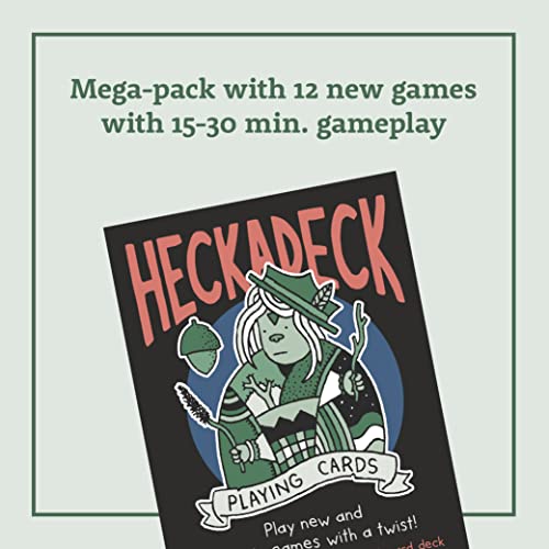Heckadeck playing cards box with illustrated character and acorn detail.