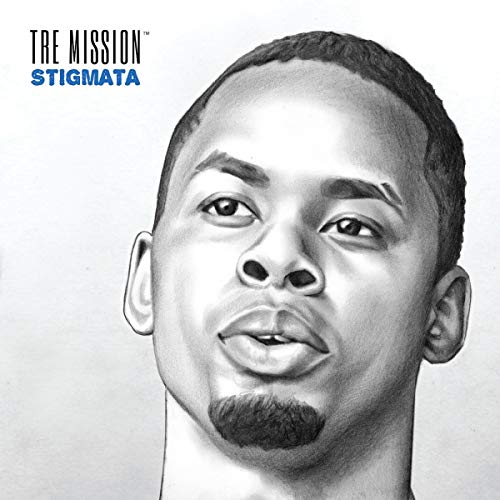 Pencil portrait of a young Black man, album cover for Tre Mission’s Stigmata.