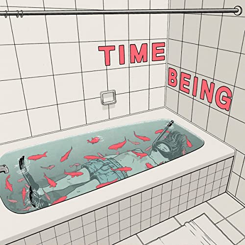 Illustration of a person wearing a snorkel floating in a bathtub filled with fish.