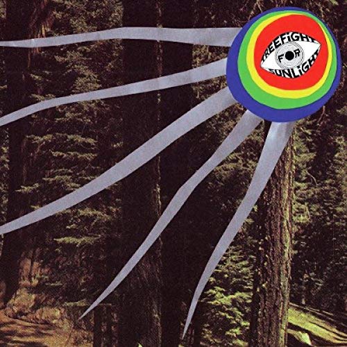 CD cover with an eye inside a rainbow circle, forest background.
