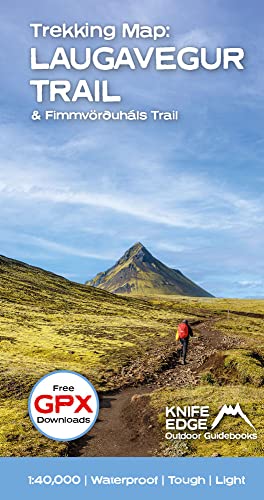 Cover of a Laugavegur Trail trekking map showing a hiker on a mountain path.