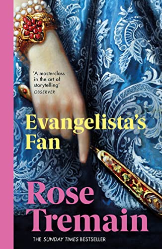 Book cover: hand holding a decorated fan, blue patterned fabric.