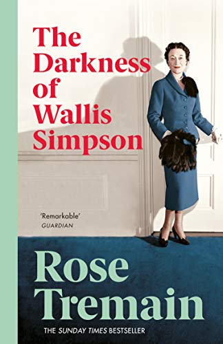 Book cover featuring Wallis Simpson in a blue suit standing before a white door.