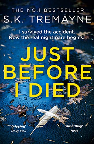 Book cover: “Just Before I Died” with a feather and dark background.