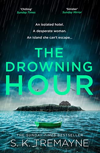 Book cover: stormy sea, small island with building, and a green rowboat.