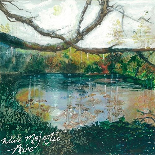 The image shows a serene lake scene with trees and foliage. For accessibility purposes, a suitable alt text could be: "Vinyl album cover with a painted lake scene."
