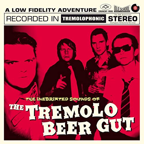 Red vinyl record cover featuring four men in suits with exaggerated expressions.