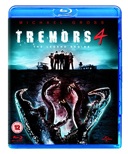 Tremors 4" Blu-ray cover featuring characters and a giant worm-like creature.