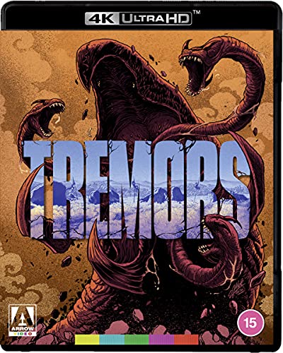 Tremors 4K Ultra HD Blu-ray cover art featuring giant subterranean worm monsters.